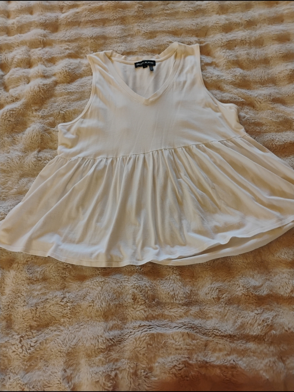 DKNY White V-Neck Peplum Tank Top